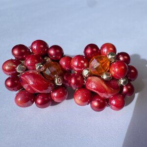 Hong Kong vintage cranberry orange cluster earrings.